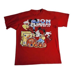 Vintage Bon Voyage Mickey & Mickey‎ Shirt Size Large Red Short Sleeve